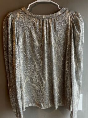 CeCe Metallic Silver Long-Sleeve Women's Top Tie Open Back Medium